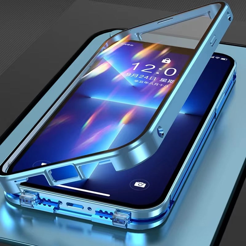 Luxury Apple iPhone Case MagSafe Compatible, Camera Lens & Screen Protection,  Cover with Double-Sided Glass Bumper Lock