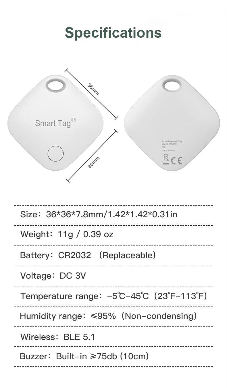High Quality Bluetooth Smart Tracker – Mini GPS Tag with Keychain Ring, Anti-Lost Finder for Keys Works with iOS Devices
