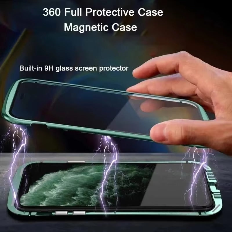 Premium Apple iPhone Case MagSafe Compatible, Camera Lens & Screen  Protection Cover with Double Glass Snap Lock