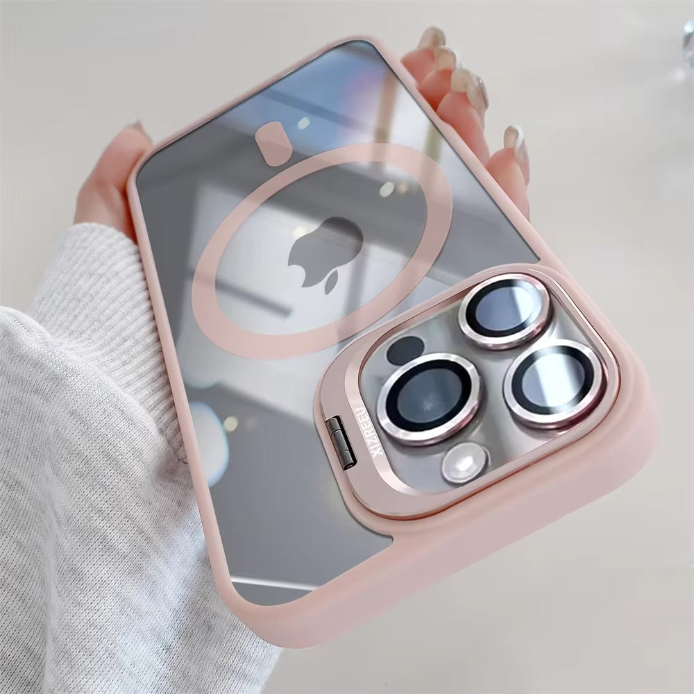Premium Apple iPhone Case MagSafe Compatible, Camera Lens & Screen Protection, Cover with Transparent Stand & Lens Film