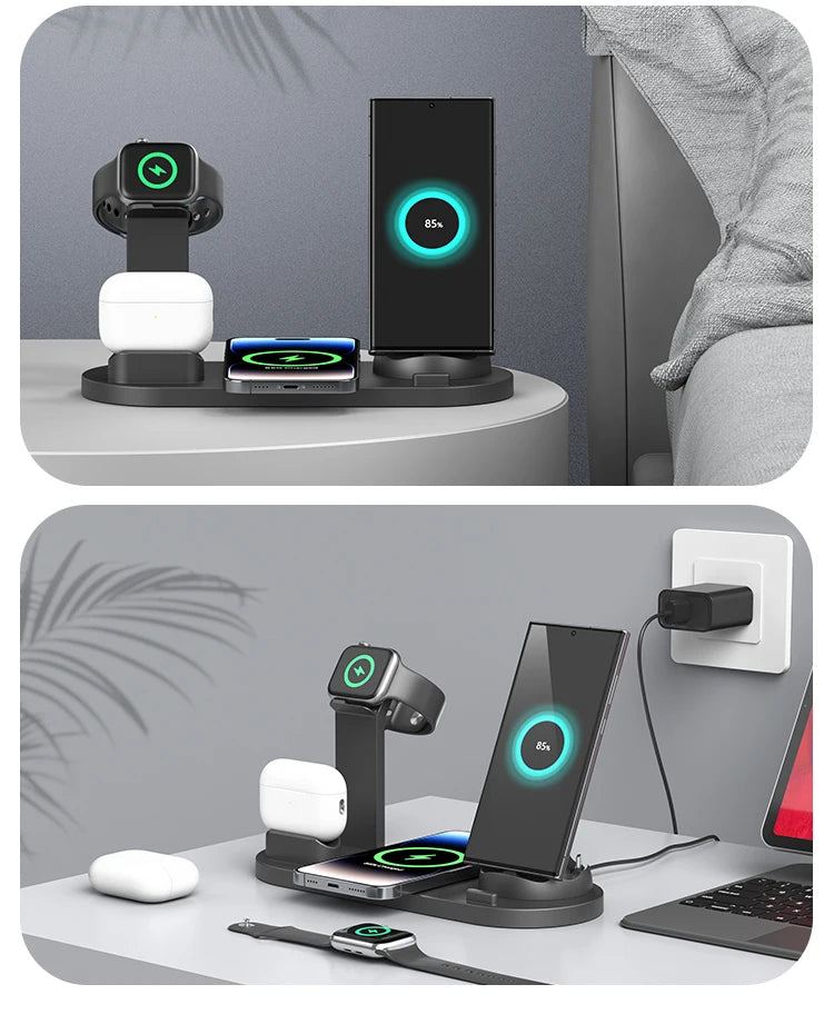 Premium 7-in-1 Wireless Charging Station for Apple iPhone, iOS & Android – Fast 30W Qi Charger Dock with USB-C, AirPods & Apple Watch Support, Multiple Device Charging, Overcharge Protection, Smart Charging Indicator