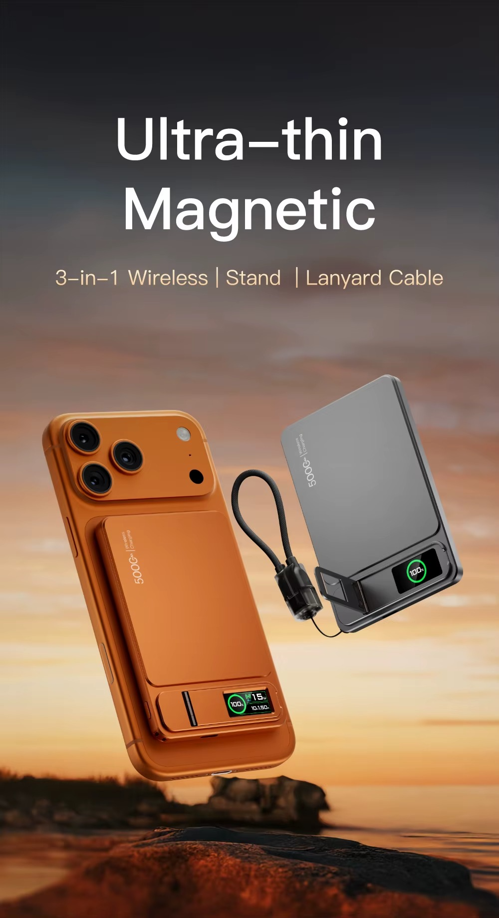 Premium Magnetic Wireless Power Bank 10000mAh – 20W Fast Charging Portable Battery with MagSafe Compatible Magnetic Charging, Digital Display and Phone Stand