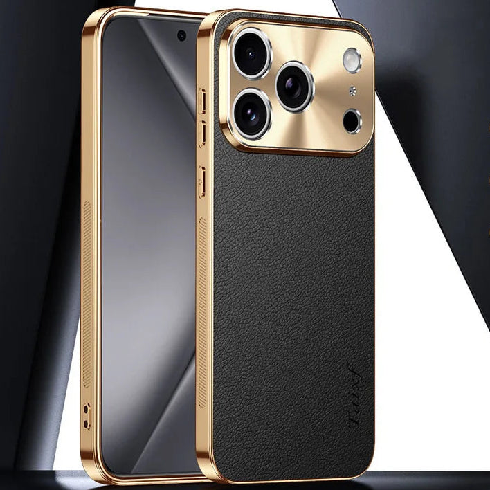Luxury iPhone Case MagSafe Compatible Protective Cover with Camera Lens Protection Shockproof Full Protection Electroplated Frame Lychee Texture Leather Back