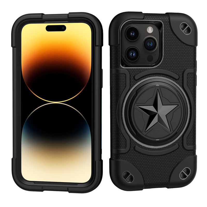 Shield Rotating Ring Rugged Stand iPhone Case – Star Design, Macaron Color Bumper Cover, Durable Protection for iPhone Models