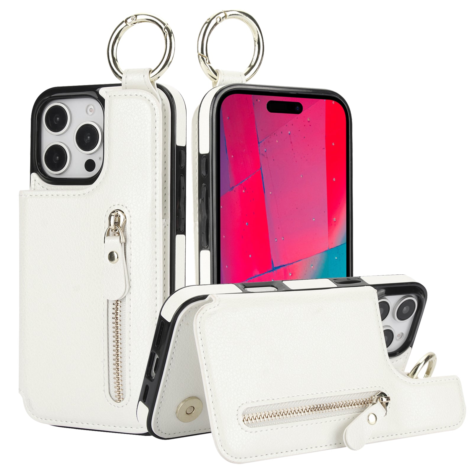 Luxuriöse iPhone-Hülle aus Leder im Brieftaschenformat mit Reißverschluss – Kartenhalter, Ringständer, stoßfester Schutz und Crossbody-Design für sicheren und stilvollen Komfort