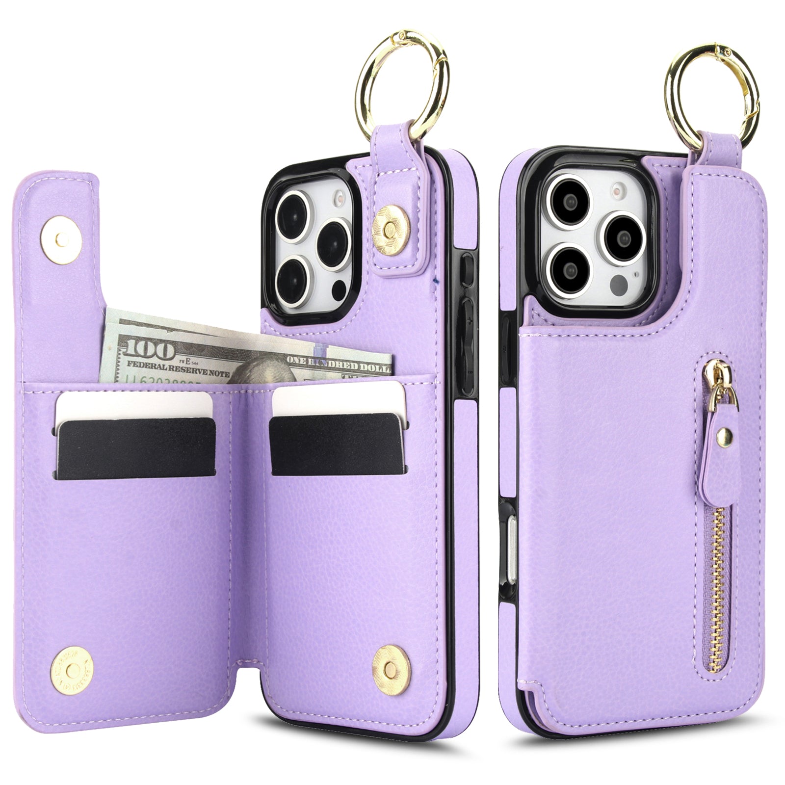Luxuriöse iPhone-Hülle aus Leder im Brieftaschenformat mit Reißverschluss – Kartenhalter, Ringständer, stoßfester Schutz und Crossbody-Design für sicheren und stilvollen Komfort