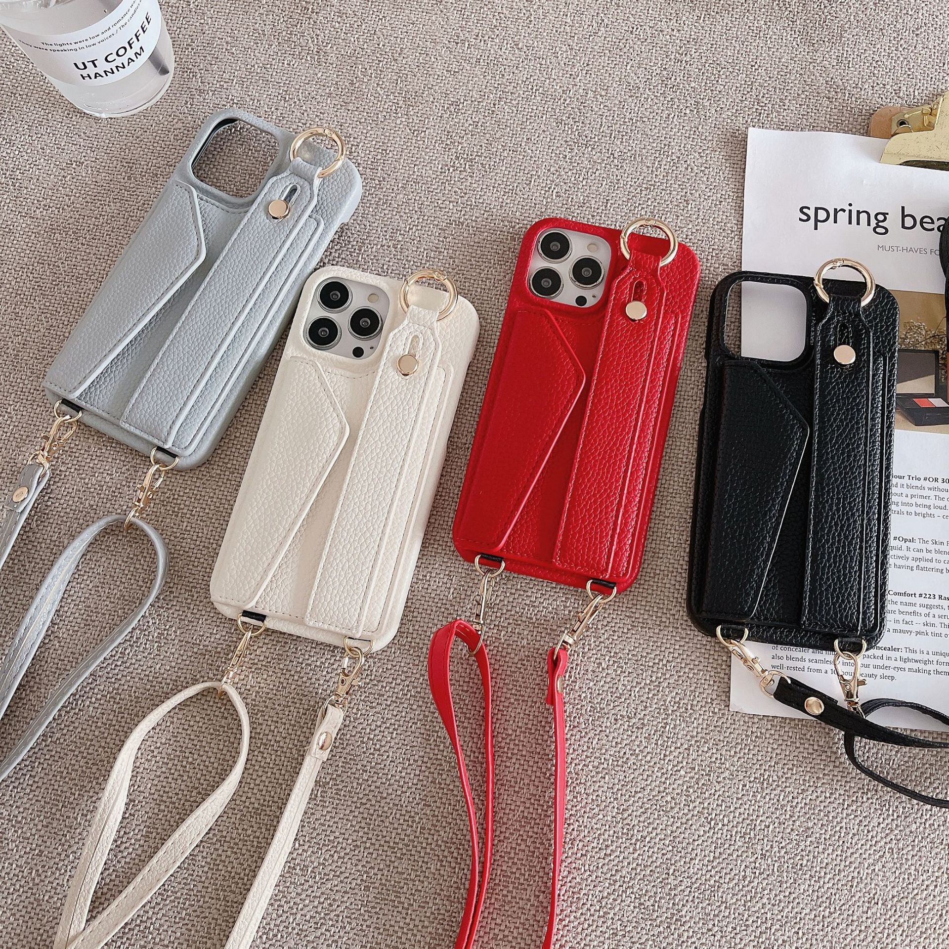 Luxuriöse Crossbody-Hülle aus Leder für das iPhone – Handschlaufe, Ringhalter, Kartenfach, stoßfester Schutz, stilvolles Design für das iPhone