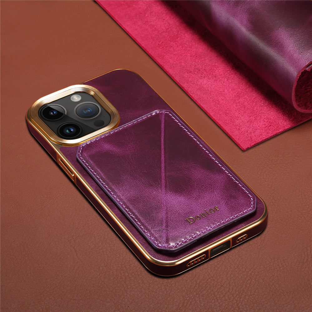 Luxury Cowhide Leather Wallet iPhone Case – Magnetic Card Holder, Plating Shell, Shockproof Protection, Premium Design for iPhone Models