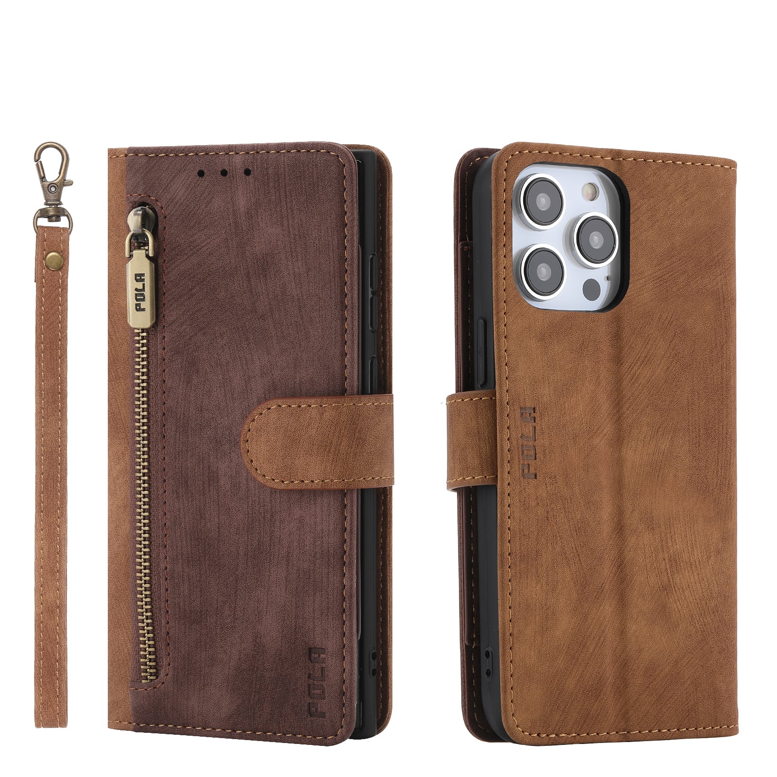 RFID-blockierende Leder-Brieftaschenhülle für iPhone – Klapphülle mit Reißverschluss, Kartenfach, magnetischer Ständer, stoßfester Schutz, Premium-Design für iPhone