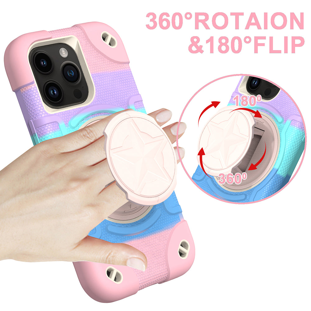 Shield Rotating Ring Rugged Stand iPhone Case – Star Design, Macaron Color Bumper Cover, Durable Protection for iPhone Models