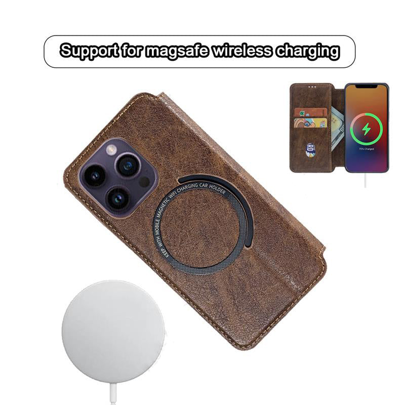 Premium MagSafe Lederhülle für das iPhone – Magnetische Klapphülle, Kartenfach, Kompatibel mit kabellosem Laden, Stilvoller und langlebiger Schutz