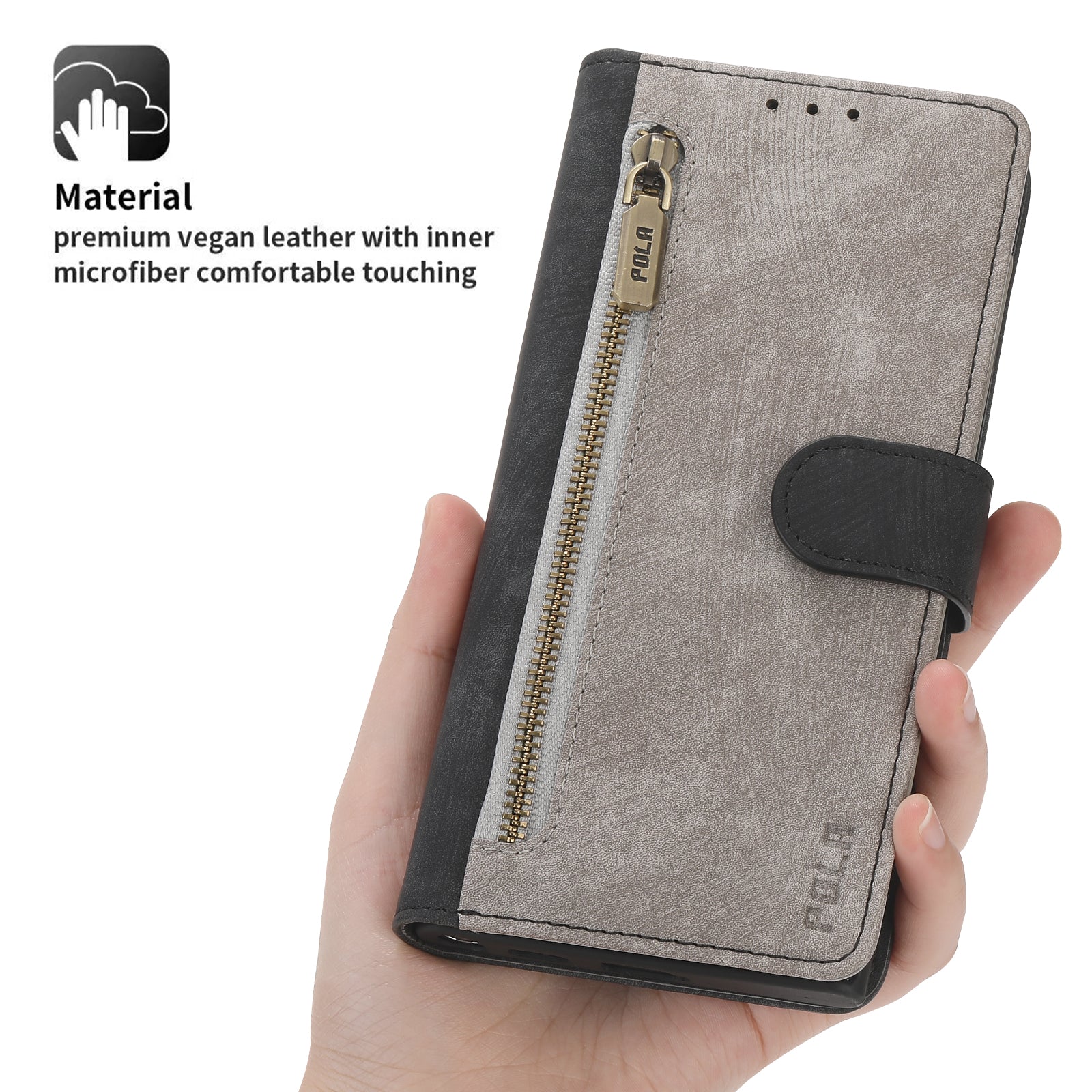 RFID-blockierende Leder-Brieftaschenhülle für iPhone – Klapphülle mit Reißverschluss, Kartenfach, magnetischer Ständer, stoßfester Schutz, Premium-Design für iPhone