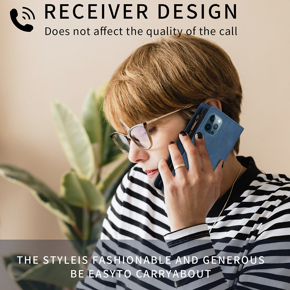 Hochwertige Retro-Flip-Lederhülle für das iPhone – Geldbörse mit Reißverschluss, mehrere Kartenfächer, Umhängeband, Magnetverschluss, stoßfester Schutz für das iPhone