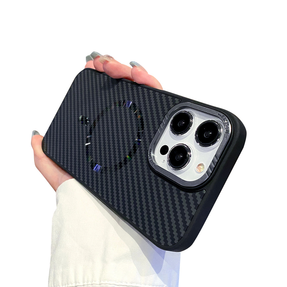 Luxury Magnetic Carbon Fiber iPhone Case – Shockproof MagSafe Wireless Charging Cover with Sleek Texture for iPhone Models