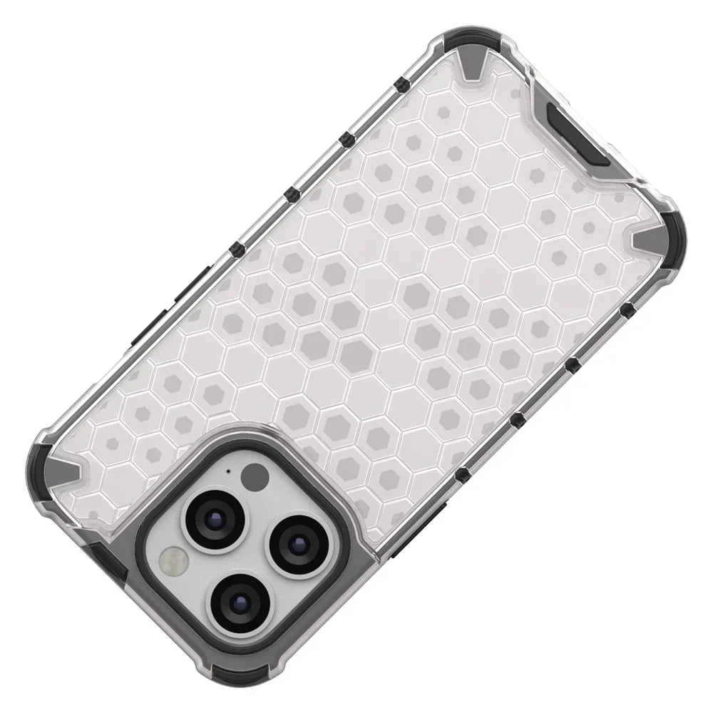 KEYSION Shockproof Armor iPhone Case – Soft Silicone + PC Transparent Honeycomb Back Cover for iPhone Models, 