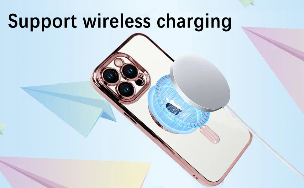 Clear Plating Magnetic iPhone Case - MagSafe Compatible, Lens Protection, Wireless Charging Ready Case for iPhone