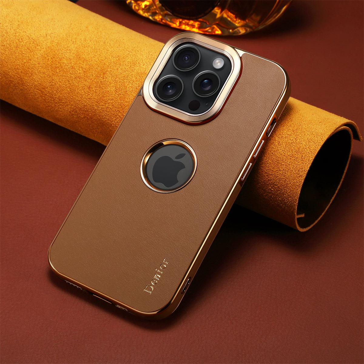Luxury Business Cowhide Leather iPhone Case – Plating Shockproof Cover for iPhone Models, Sleek and Durable Design