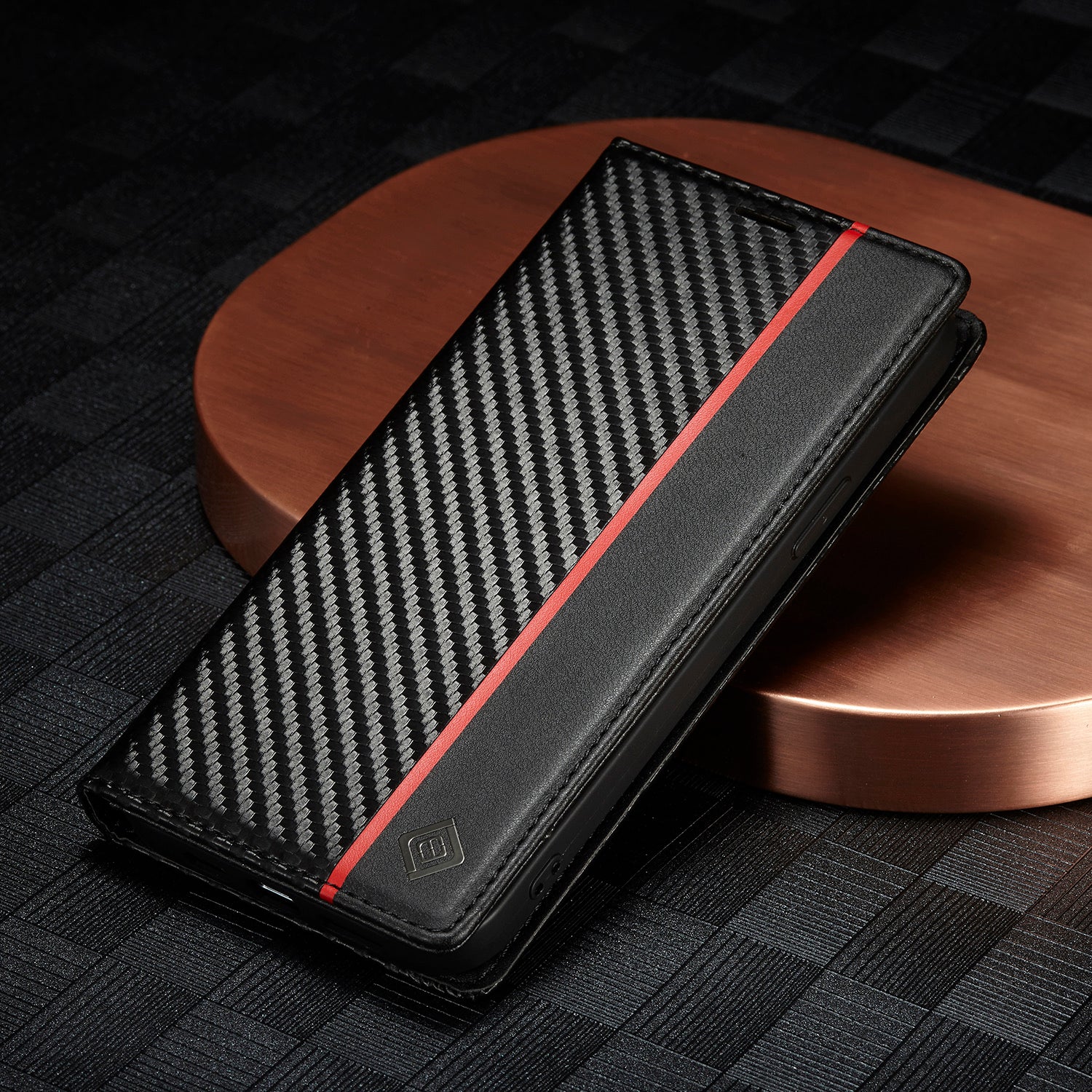 Luxury Carbon Fiber Leather Wallet iPhone Case – Magnetic Flip Cover, Card Holder, Shockproof Protection, Durable for iPhone