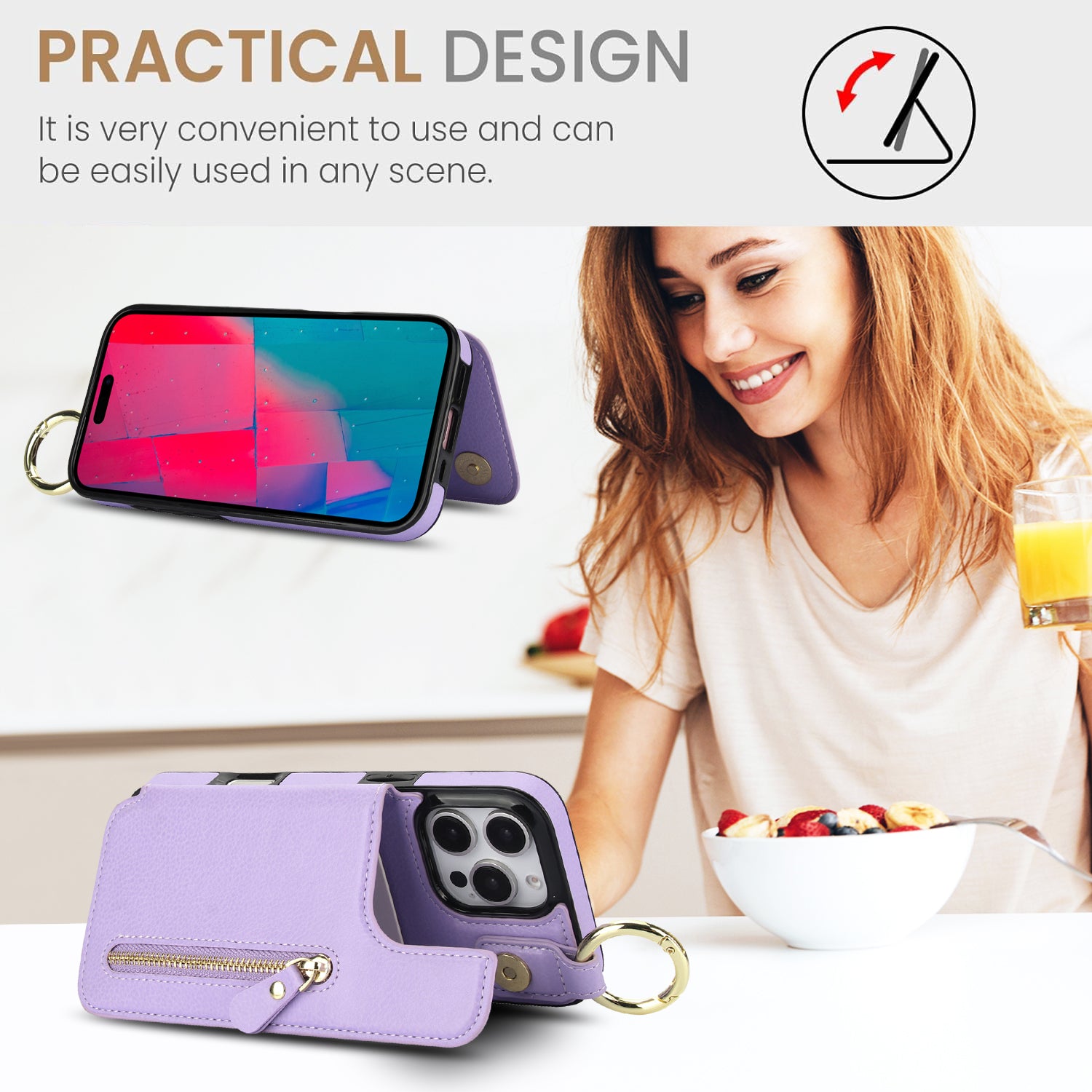 Luxuriöse iPhone-Hülle aus Leder im Brieftaschenformat mit Reißverschluss – Kartenhalter, Ringständer, stoßfester Schutz und Crossbody-Design für sicheren und stilvollen Komfort
