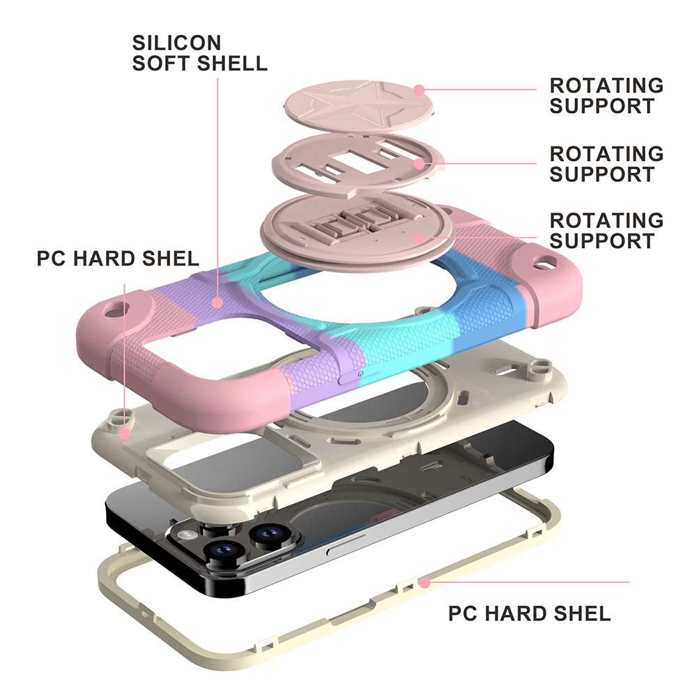 Shield Rotating Ring Rugged Stand iPhone Case – Star Design, Macaron Color Bumper Cover, Durable Protection for iPhone Models