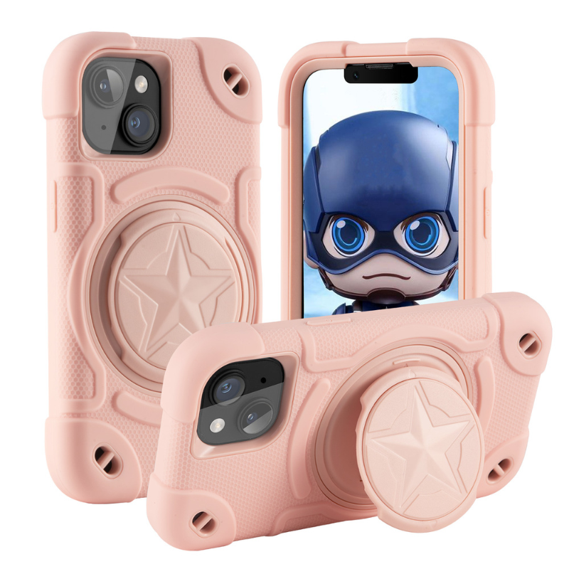 Shield Rotating Ring Rugged Stand iPhone Case – Star Design, Macaron Color Bumper Cover, Durable Protection for iPhone Models