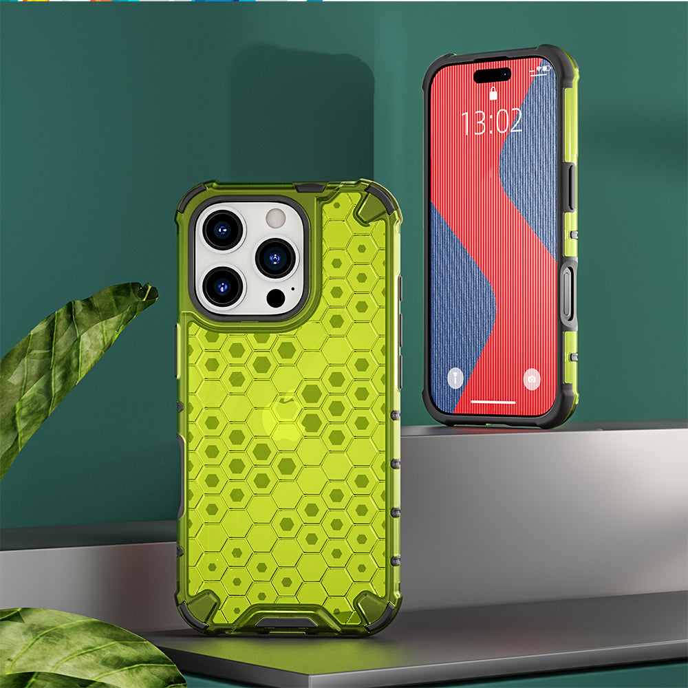 KEYSION Shockproof Armor iPhone Case – Soft Silicone + PC Transparent Honeycomb Back Cover for iPhone Models, 