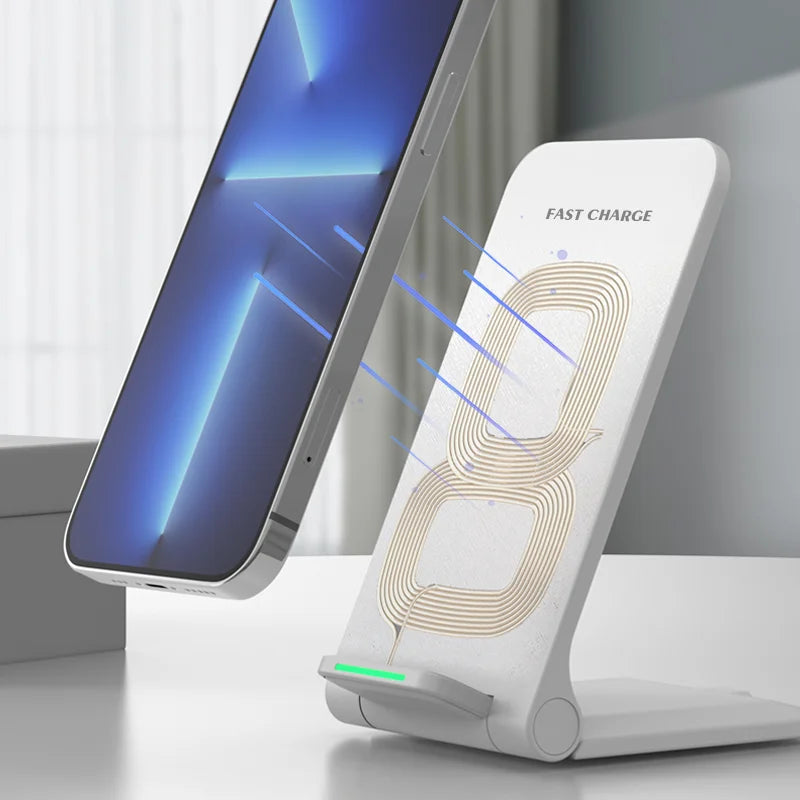 Premium 100W Wireless Charger Stand Fast Charging Station Pad for Apple iPhone, iOS, Android Smartphones – Type-C, Qi Dock, Dual Coil, Safety Features
