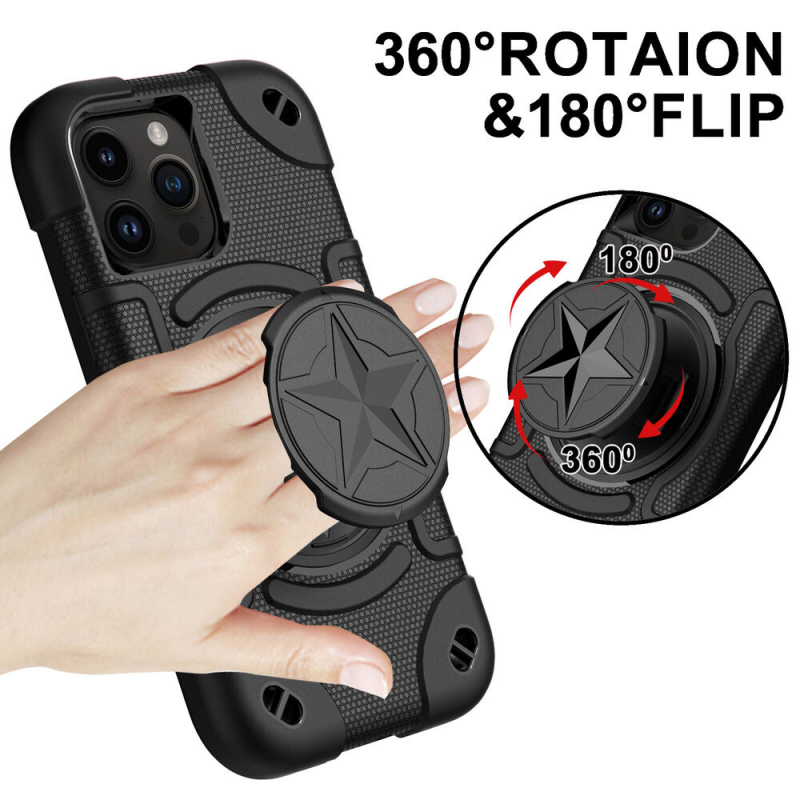 Shield Rotating Ring Rugged Stand iPhone Case – Star Design, Macaron Color Bumper Cover, Durable Protection for iPhone Models