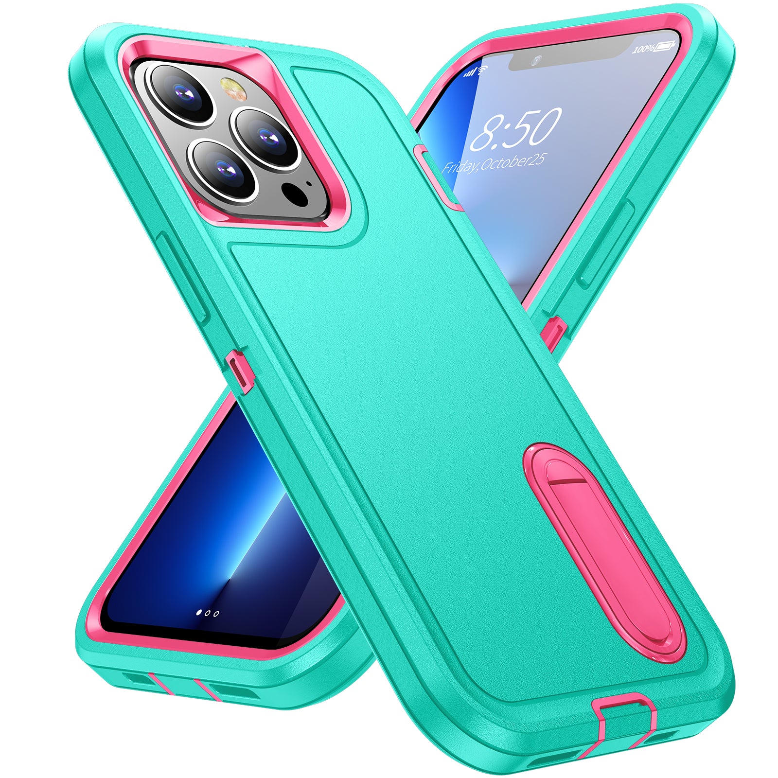 Hybrid Military-Grade Defender iPhone Case – Kickstand Full-Body Protection Cover for iPhone Models, Rugged and Shockproof 