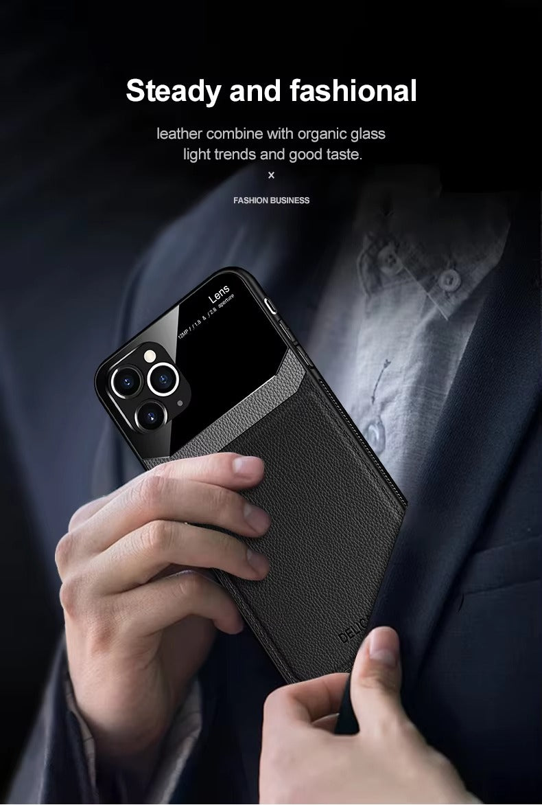 Premium Apple iPhone Case MagSafe Compatible, Camera Lens & Screen Protection Cover with Leather Texture Camera Guard