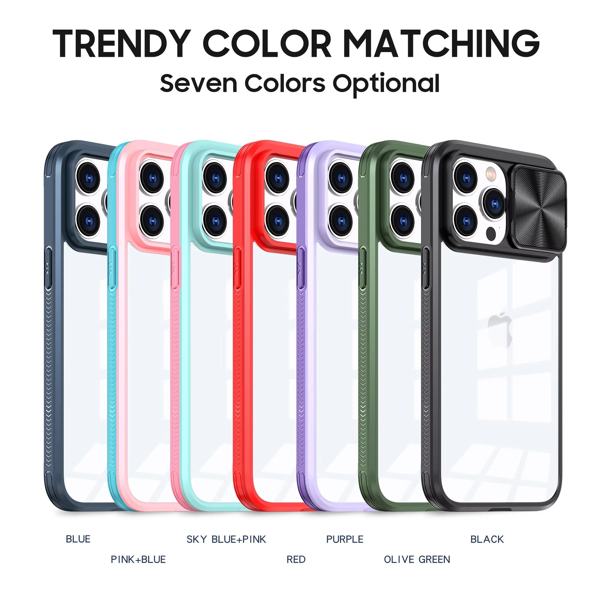 High Quality Apple iPhone Case MagSafe Compatible, Camera Lens & Screen Protection, Cover with Slide Lens & Clear PC Bumper
