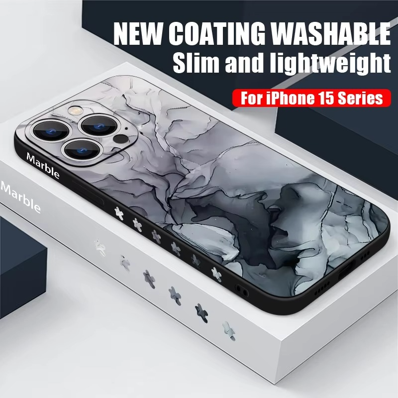 Luxury Apple iPhone Case, MagSafe Compatible, Camera Lens and Screen Protection, Ultra Thin, Shockproof, Magnetic, Full All Around Protection, Marble Silicone Lanyard Cover