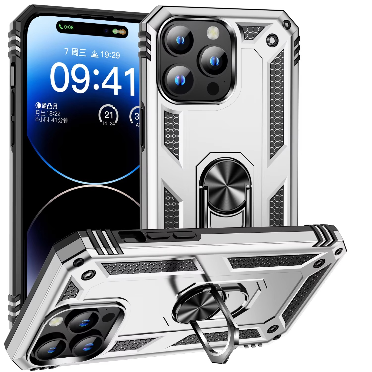 Robust Apple iPhone Case, MagSafe Compatible, Camera Lens and Screen Protection, Ultra Thin, Shockproof, Magnetic, Full All Around Protection, Metal Ring Kickstand Cover
