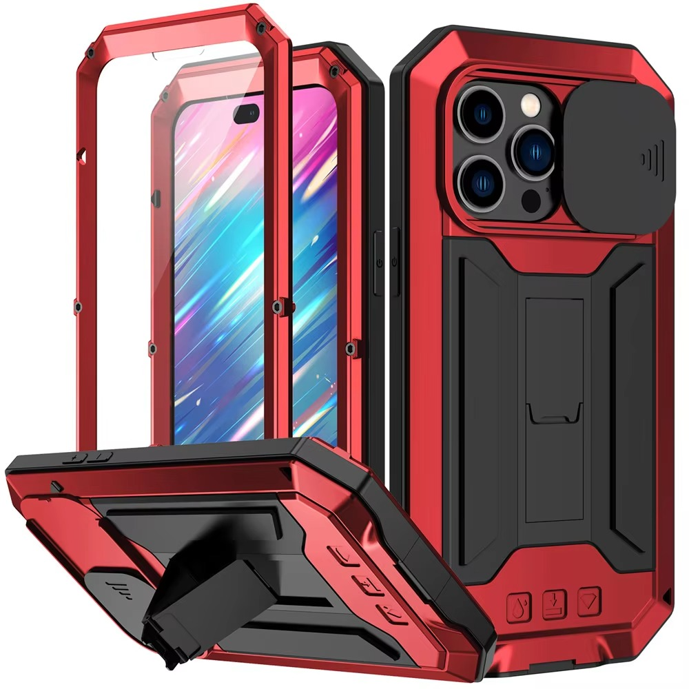 Robust Apple iPhone Case, MagSafe Compatible, Camera Lens and Screen Protection, Ultra Thin, Shockproof, Magnetic, Full All Around Protection, Metal 360 Glass Slide Cover