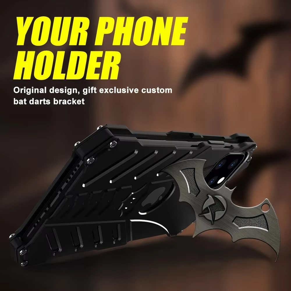 Robust Apple iPhone Case, MagSafe Compatible, Camera Lens and Screen Protection, Ultra Thin, Shockproof, Magnetic, Full All Around Protection, Bat Metal Armor Frame Cover