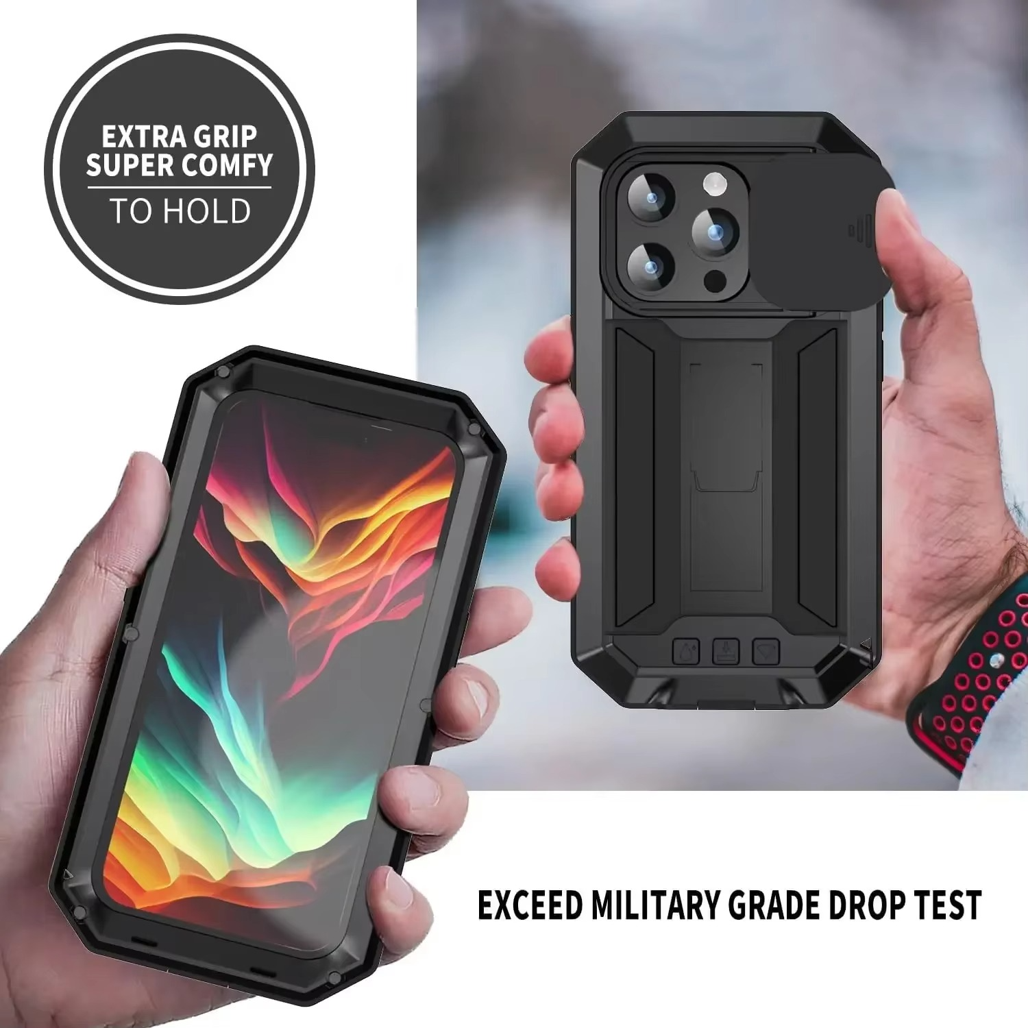 Robust Apple iPhone Case, MagSafe Compatible, Camera Lens and Screen Protection, Ultra Thin, Shockproof, Magnetic, Full All Around Protection, Metal 360 Glass Slide Cover