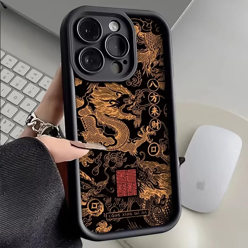 Luxury Apple iPhone Case, MagSafe Compatible, Camera Lens and Screen Protection, Ultra Thin, Shockproof, Magnetic, Full All Around Protection, Eastern Dragon Silicone Cover