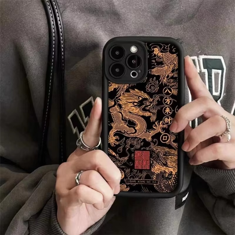 Luxury Apple iPhone Case, MagSafe Compatible, Camera Lens and Screen Protection, Ultra Thin, Shockproof, Magnetic, Full All Around Protection, Eastern Dragon Silicone Cover