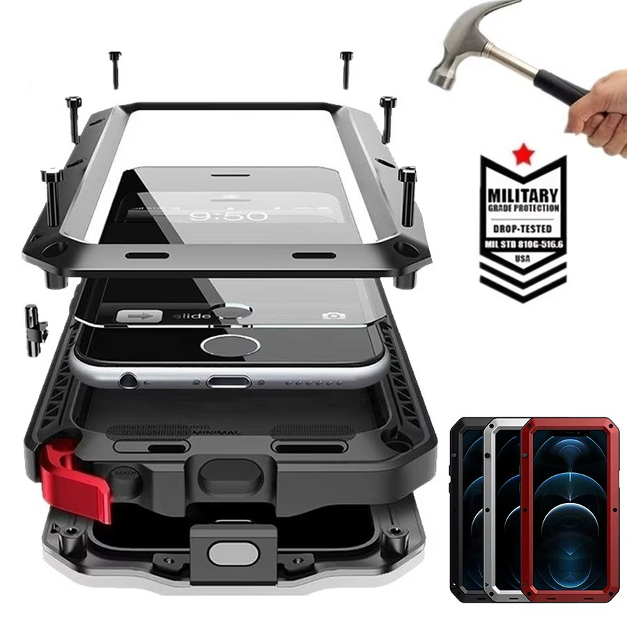 Robust Apple iPhone Case, MagSafe Compatible, Camera Lens and Screen Protection, Ultra Thin, Shockproof, Magnetic, Full All Around Protection, Aluminum Armor Tank Cover