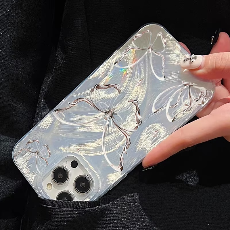 Luxury Apple iPhone Case, MagSafe Compatible, Camera Lens and Screen Protection, Ultra Thin, Shockproof, Magnetic, Full All Around Protection, Laser Silver Butterfly Cover