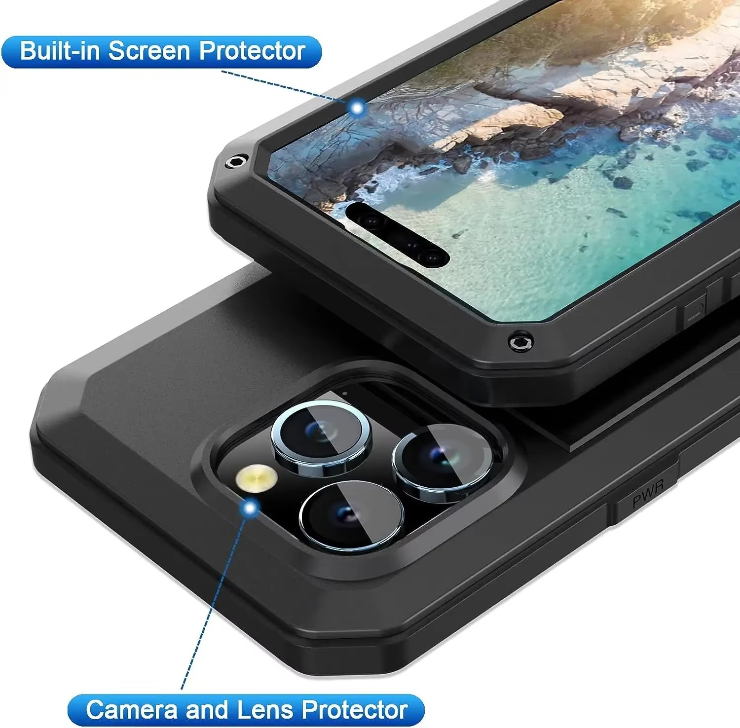 Robust Apple iPhone Case, MagSafe Compatible, Camera Lens and Screen Protection, Ultra Thin, Shockproof, Magnetic, Full All Around Protection, Aluminum Armor Tank Cover