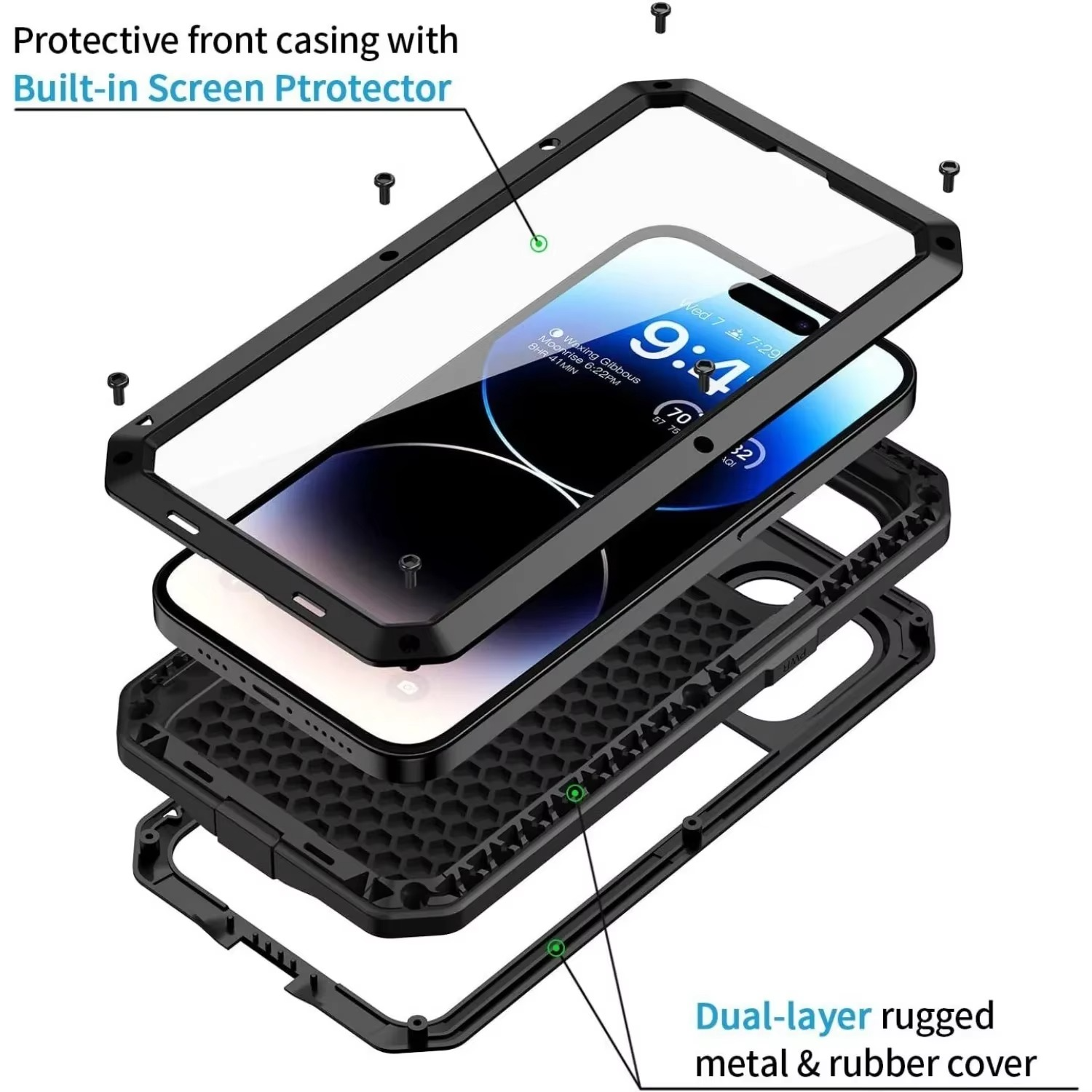 Robust Apple iPhone Case, MagSafe Compatible, Camera Lens and Screen Protection, Ultra Thin, Shockproof, Magnetic, Full All Around Protection, Aluminum Armor Tank Cover