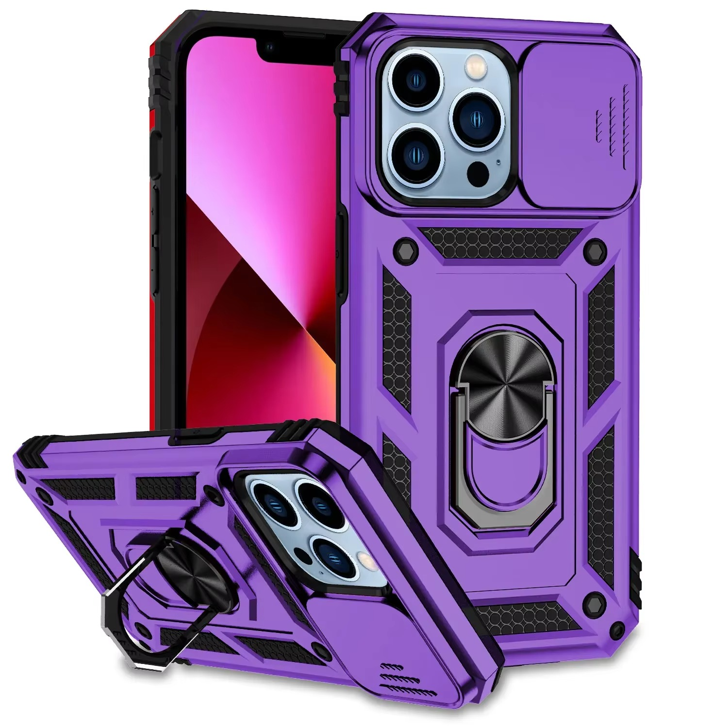 Robust Apple iPhone Case, MagSafe Compatible, Camera Lens and Screen Protection, Ultra Thin, Shockproof, Magnetic, Full All Around Protection, 360 Ring Car Mount Cover