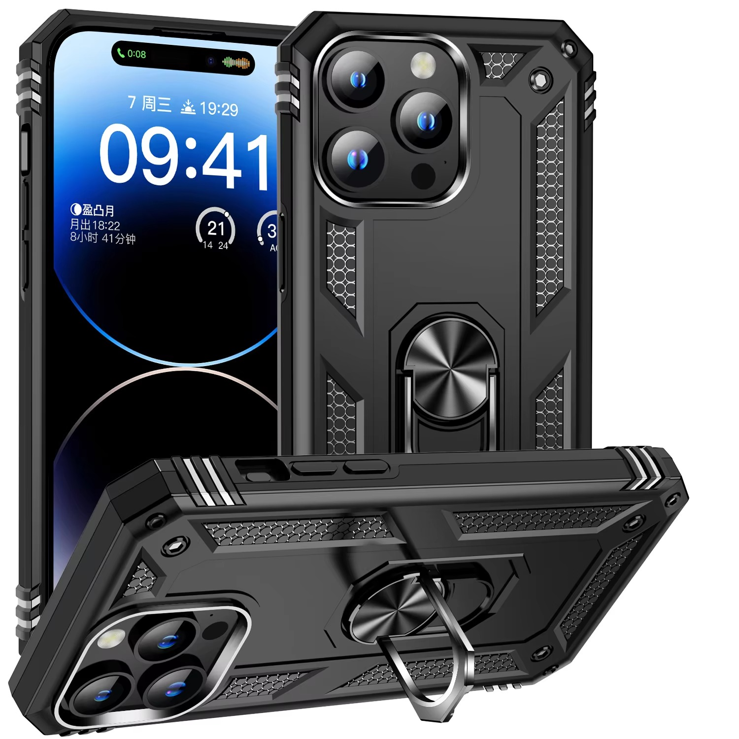 Robust Apple iPhone Case, MagSafe Compatible, Camera Lens and Screen Protection, Ultra Thin, Shockproof, Magnetic, Full All Around Protection, Metal Ring Kickstand Cover