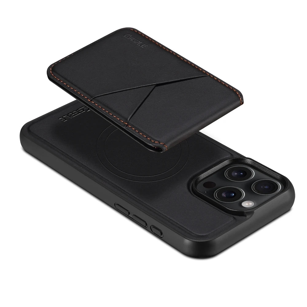 Luxury Magnetic Leather Wallet iPhone Case – 2-in-1 MagSafe Card Holder, Kickstand, Shockproof Protection, Premium Design, Wireless Charging Compatible for iPhone Models