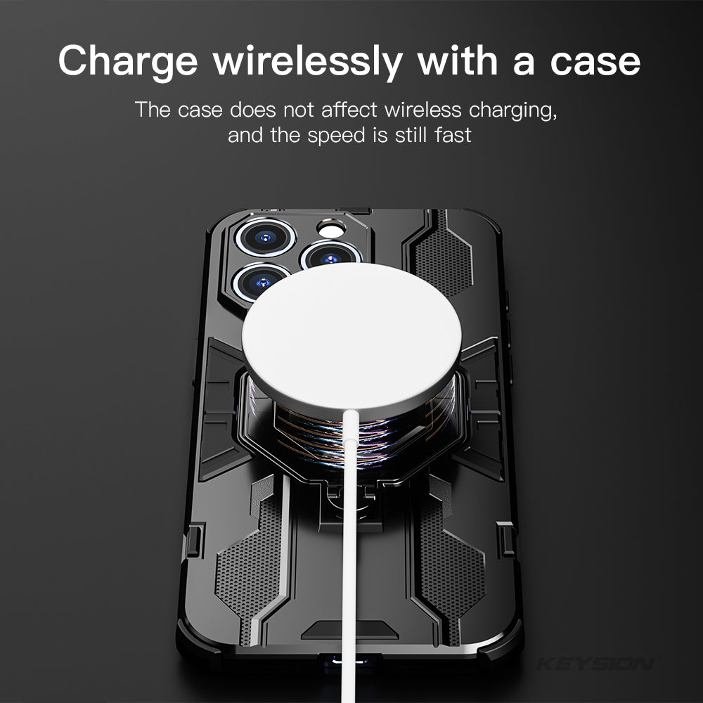 KEYSION MagSafe Shockproof iPhone Case – Ring Stand with Camera Protection, Durable Phone Cover for iPhone Models