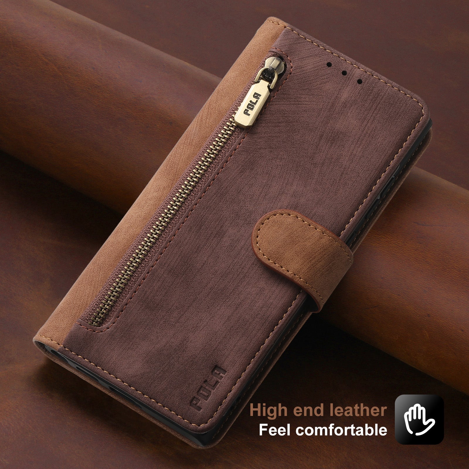 RFID-blockierende Leder-Brieftaschenhülle für iPhone – Klapphülle mit Reißverschluss, Kartenfach, magnetischer Ständer, stoßfester Schutz, Premium-Design für iPhone