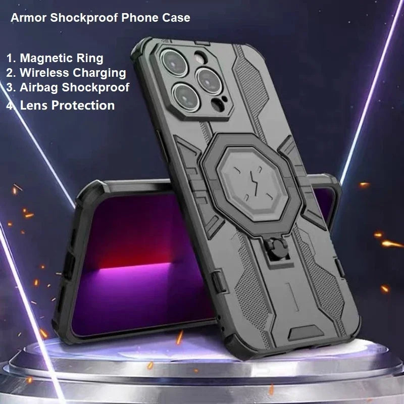 KEYSION MagSafe Shockproof iPhone Case – Ring Stand with Camera Protection, Durable Phone Cover for iPhone Models