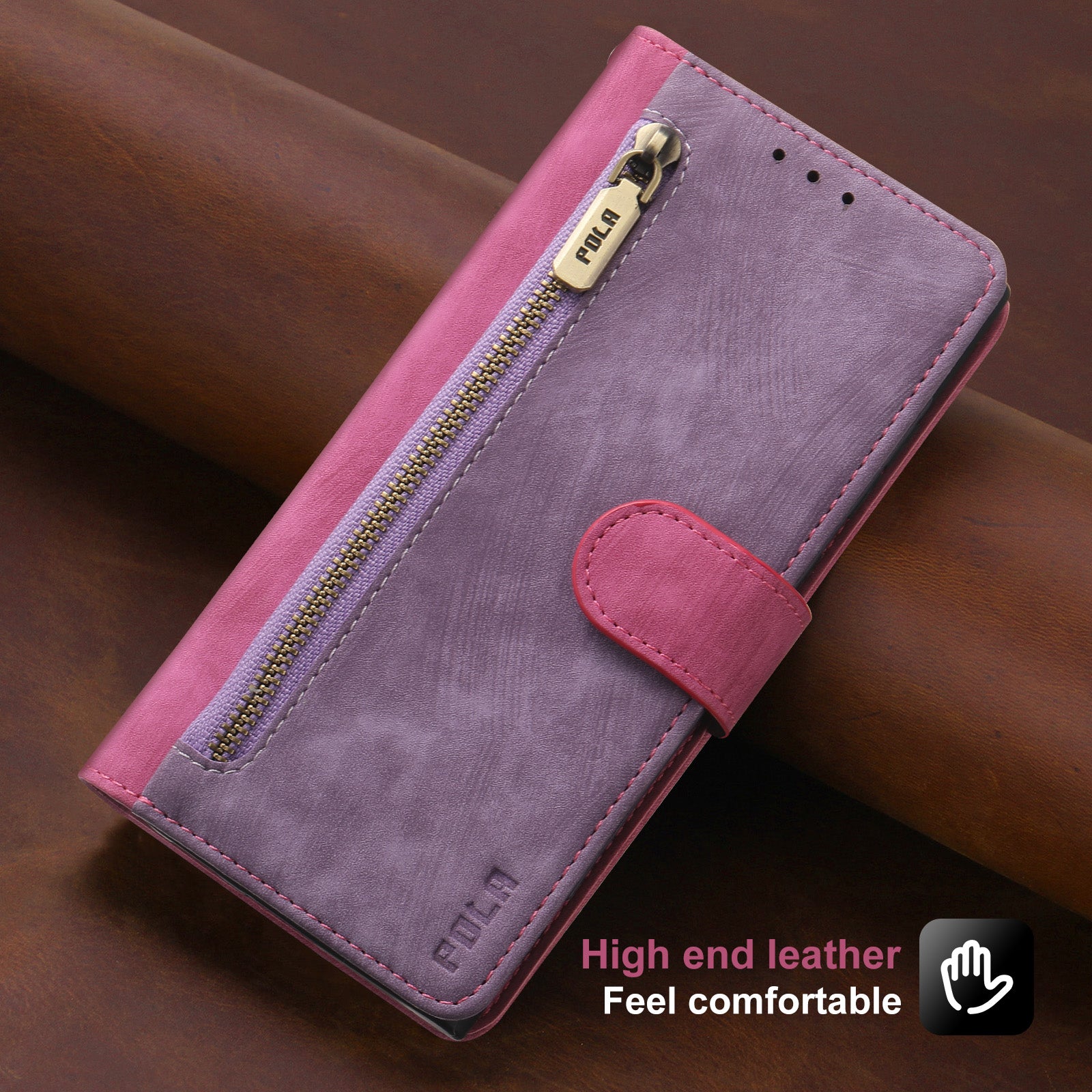 RFID-blockierende Leder-Brieftaschenhülle für iPhone – Klapphülle mit Reißverschluss, Kartenfach, magnetischer Ständer, stoßfester Schutz, Premium-Design für iPhone