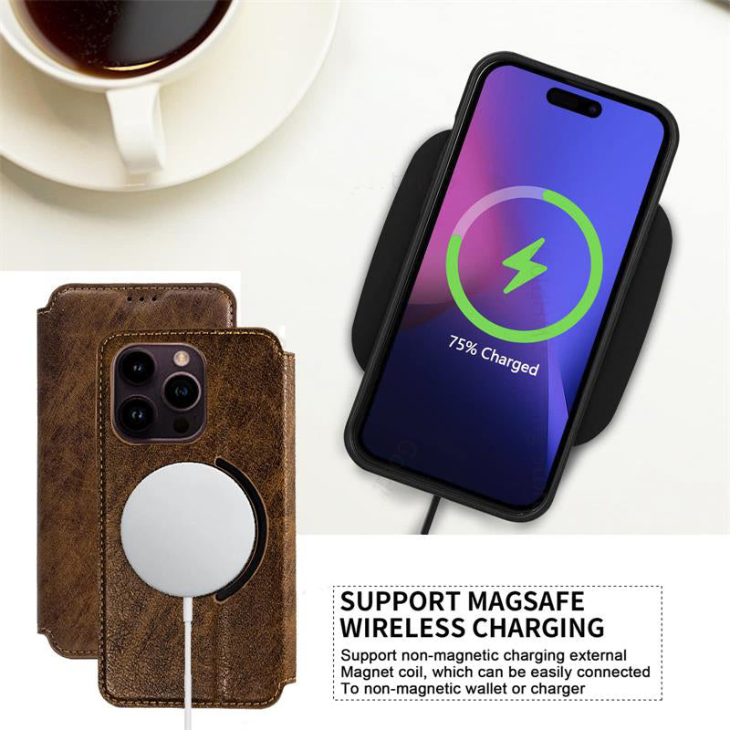 Premium MagSafe Lederhülle für das iPhone – Magnetische Klapphülle, Kartenfach, Kompatibel mit kabellosem Laden, Stilvoller und langlebiger Schutz